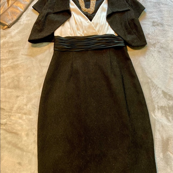 Kay Unger Satin Evening Dress with Cropped Jacket - Picture 3 of 15